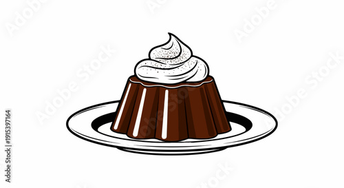 A dark brown, fluted dessert with whipped cream and sprinkles