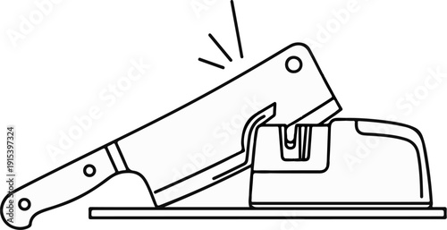 A cleaver blade is sharpened on a manual sharpening tool