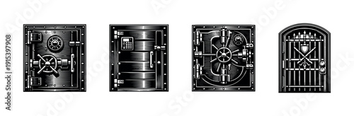 Safe and vault door icons set. flat vector icons collection of security and lock designs