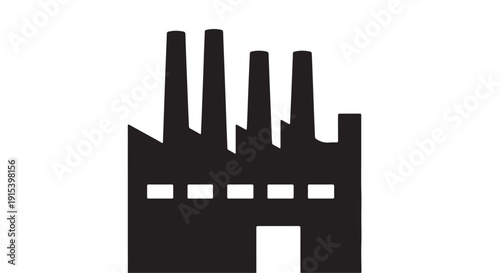 Industrial Silhouette: A stark black silhouette of a factory, a symbol of industry and production, stands against a simple backdrop, its chimneys reaching towards the sky.