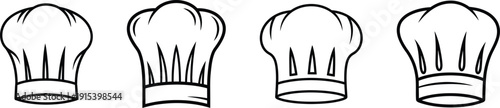 Four different chef hats in a row