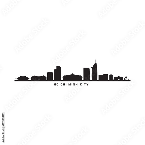 A minimalist black silhouette of ho chi minh city s skyline is displayed