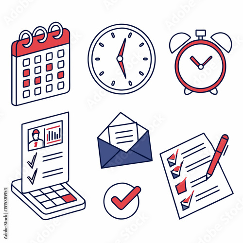 A collection of various time management and scheduling icons Vector