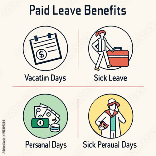 Understanding the benefits of paid leave including vacation days, sick leave, and personal days Vector