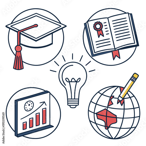 Illustrations of various educational and business concepts and tools Vector