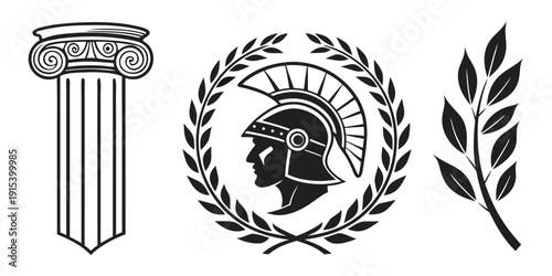 Ancient greek symbols and motifs in a symmetrical arrangement Vector