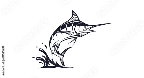 Black and White Marlin Fish Illustration.