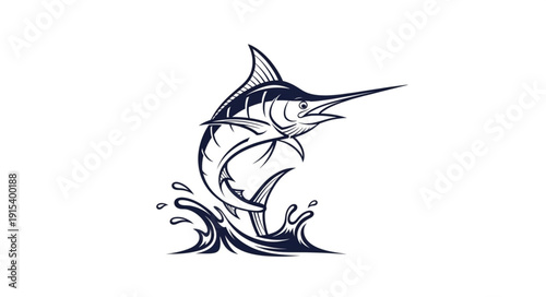 Black and White Marlin Fish Illustration.