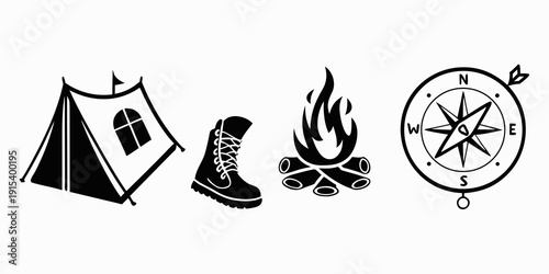 Adventure awaits with camping, hiking, and navigation tools Vector