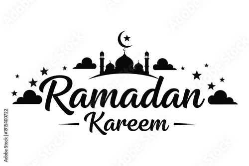 Ramadan Kareem calligraphy with mosque silhouette
