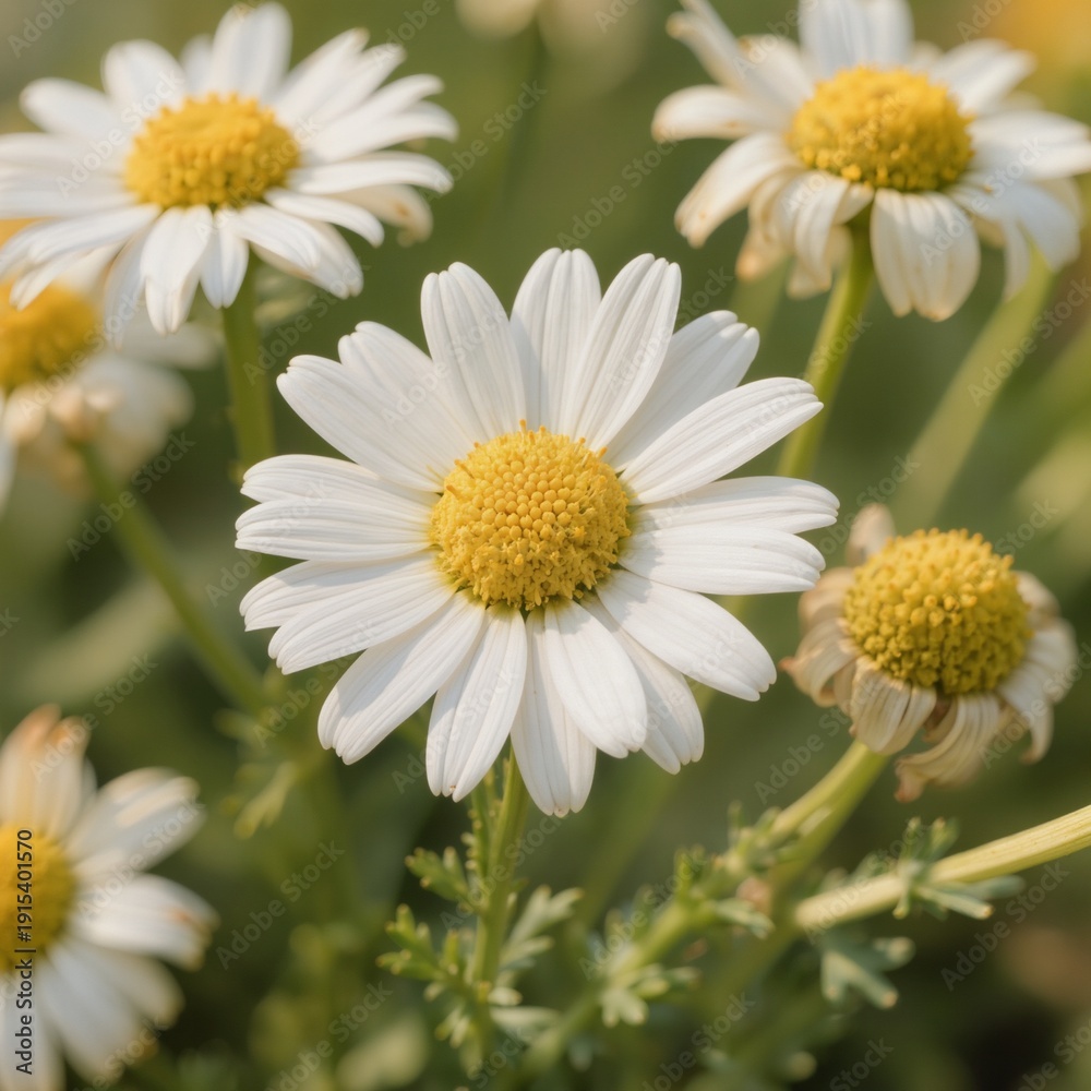 Naklejka premium Fresh Chamomile Flowers Close-Up