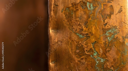 Aged copper surface with natural patina and oxidation showing rich orange and green verdigris textures for industrial design projects.