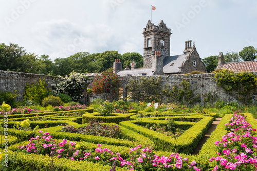 The walled garden with the house in the background, La Seignerie, Sark island, Channel Islands, Bailiwick of Guernsey, United Kingdom