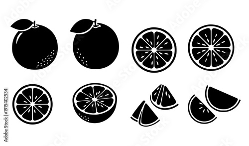 Orange slice shape silhouette collection vector illustration