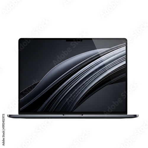 Laptop computer with abstract screen saver on display
