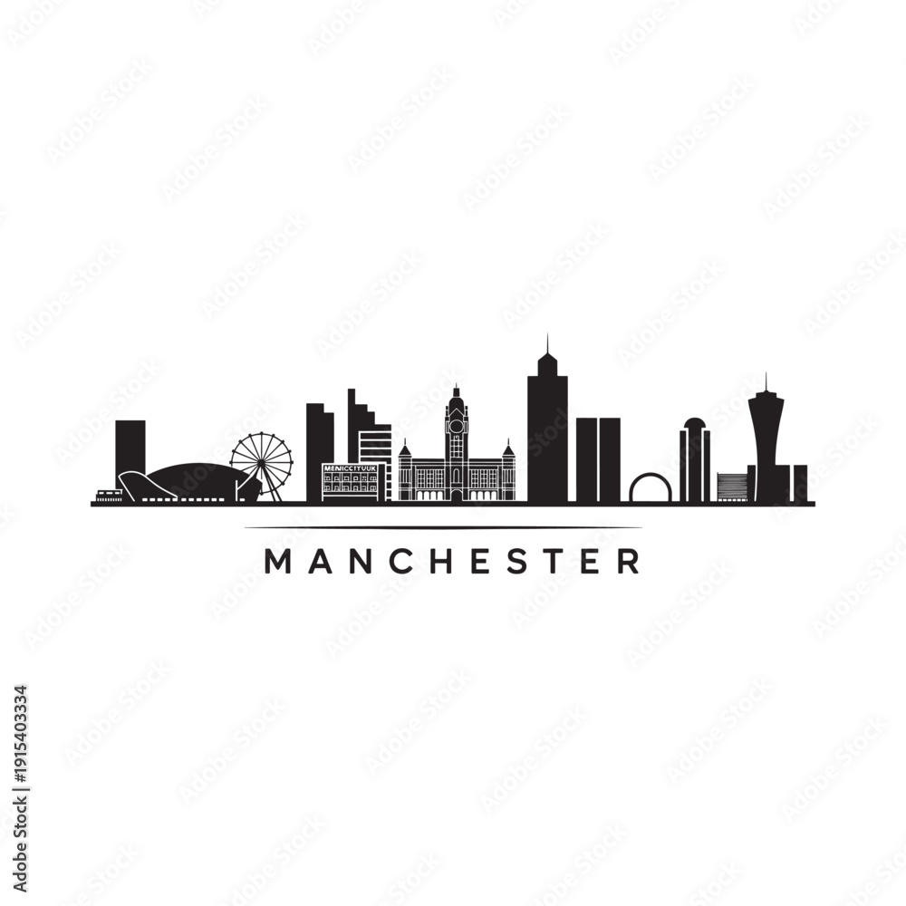 Fototapeta premium A striking black silhouette of the manchester skyline with city name below