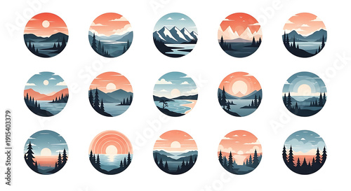 Free Download icons of nature landscapes with mountains and trees - GFXLoad