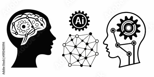 Illustration of interconnected human minds and neural networks. Vector