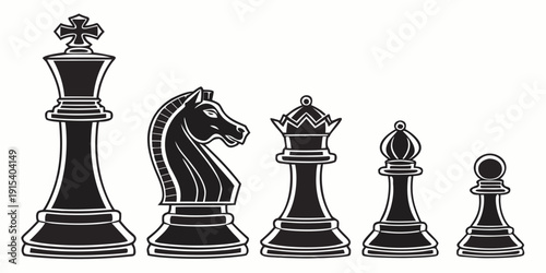 Chess pieces arranged on a board in a strategic position Vector