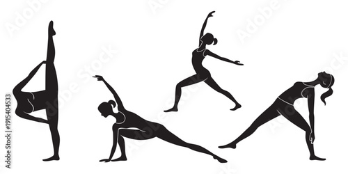 Yoga practitioners demonstrating various poses in a sequence. Vector