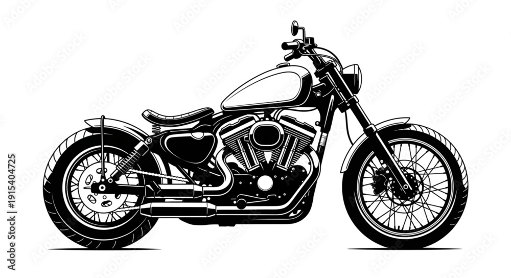 Fototapeta premium Black and White Motorcycle Illustration.