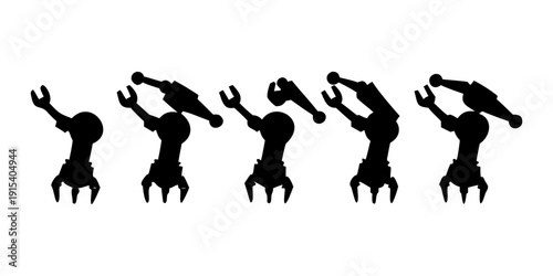 Five abstract figures performing a synchronized dance routine in silhouette Vector
