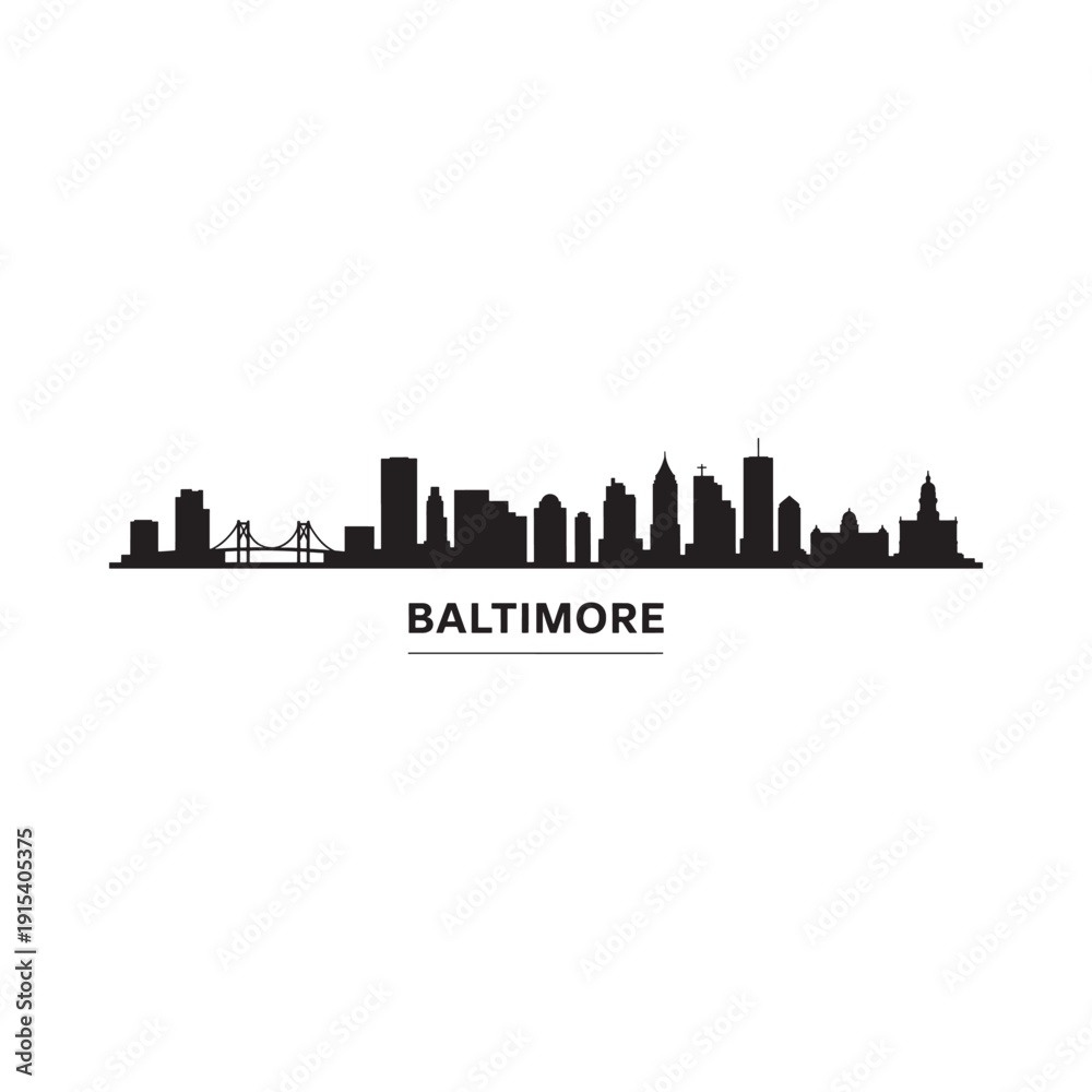 Fototapeta premium Silhouette of the baltimore skyline with the city s name displayed below