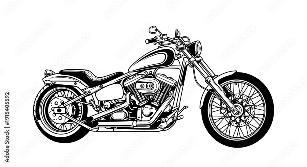 Obraz premium Black and White Motorcycle Illustration.