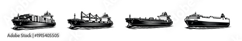 Cargo ship icons collection. flat vector icons set of shipping vessels and freight boats.