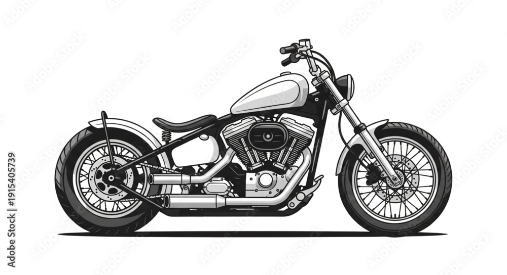 Fototapeta premium Black and White Motorcycle Illustration.