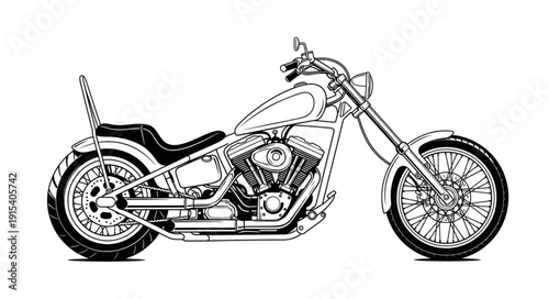 Black and White Motorcycle Illustration.