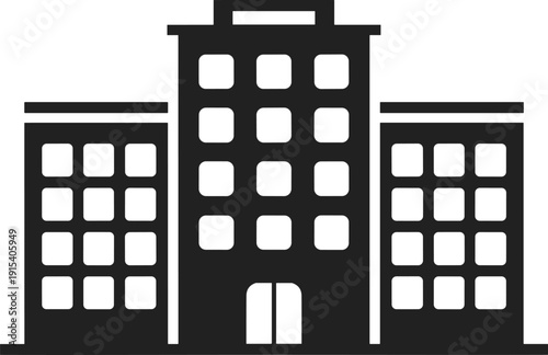 City building silhouette icon, urban architecture office skyline symbol isolated, apartment tower vector illustration for real estate design concept