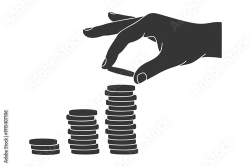 コインを積み上げる手のシルエットアイコン