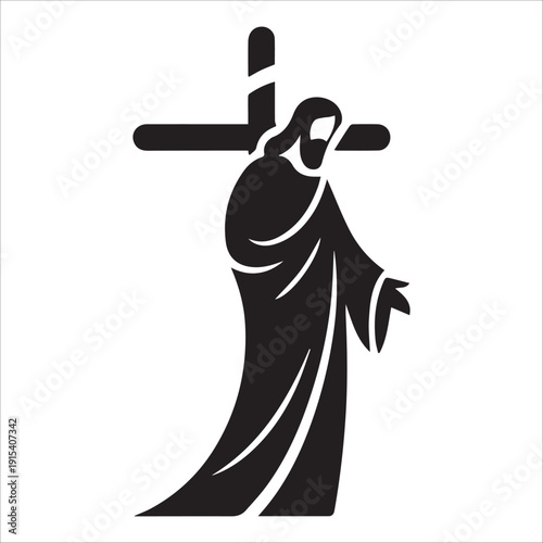 Wallpaper Mural Resurrection and Hope Minimalist Silhouette: Clean black vector icon of Jesus Christ and the cross, perfect for Easter or church projects. Torontodigital.ca