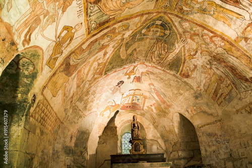 Frescoes in the crypt of Saint-Laurent-et-Notre-Dame Church, Gargilesse-Dampierre, Department of Indre, Historic Province of Berry, Centre-Val de Loire region, France
