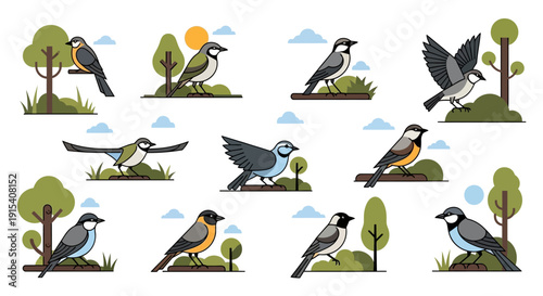 Collection of Various Birds in Different Poses.