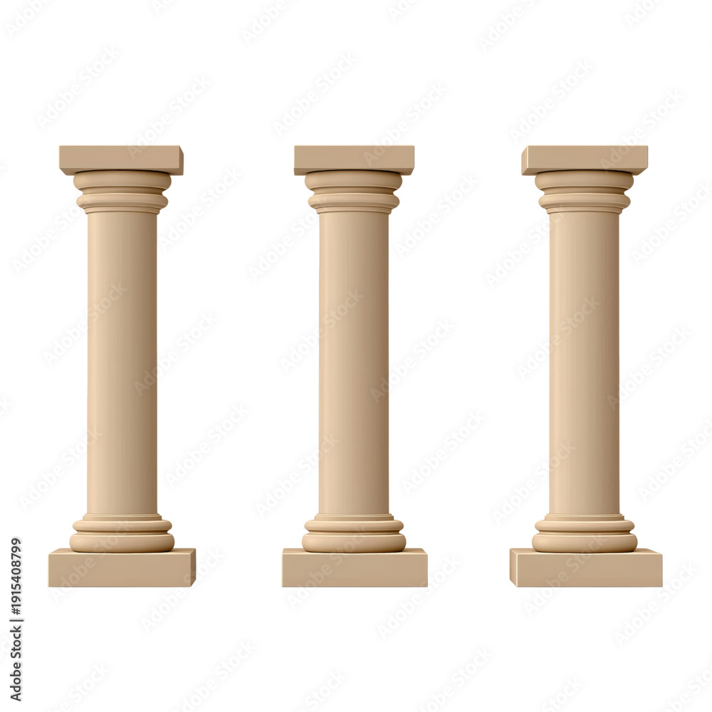 Fototapeta premium Three Classical Architectural Columns Keywords: classical columns, architecture, ancient Greece isolated on a transparent background