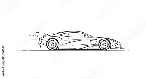 Black and White Sports Car Illustration.