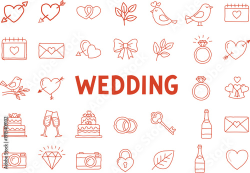 Wedding and marriage line icons collection