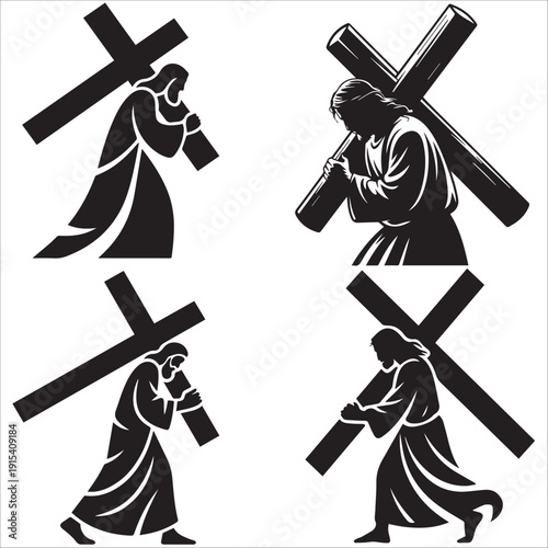 Wallpaper Mural Jesus Christ Sitting and Meditating Silhouette Set: Collection of 4 minimalist vector stencils of Jesus Christ in various contemplative poses. Torontodigital.ca