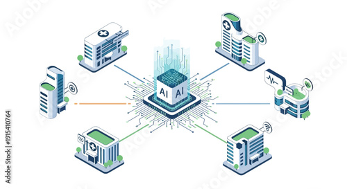Centralized data center connected to multiple server buildings.