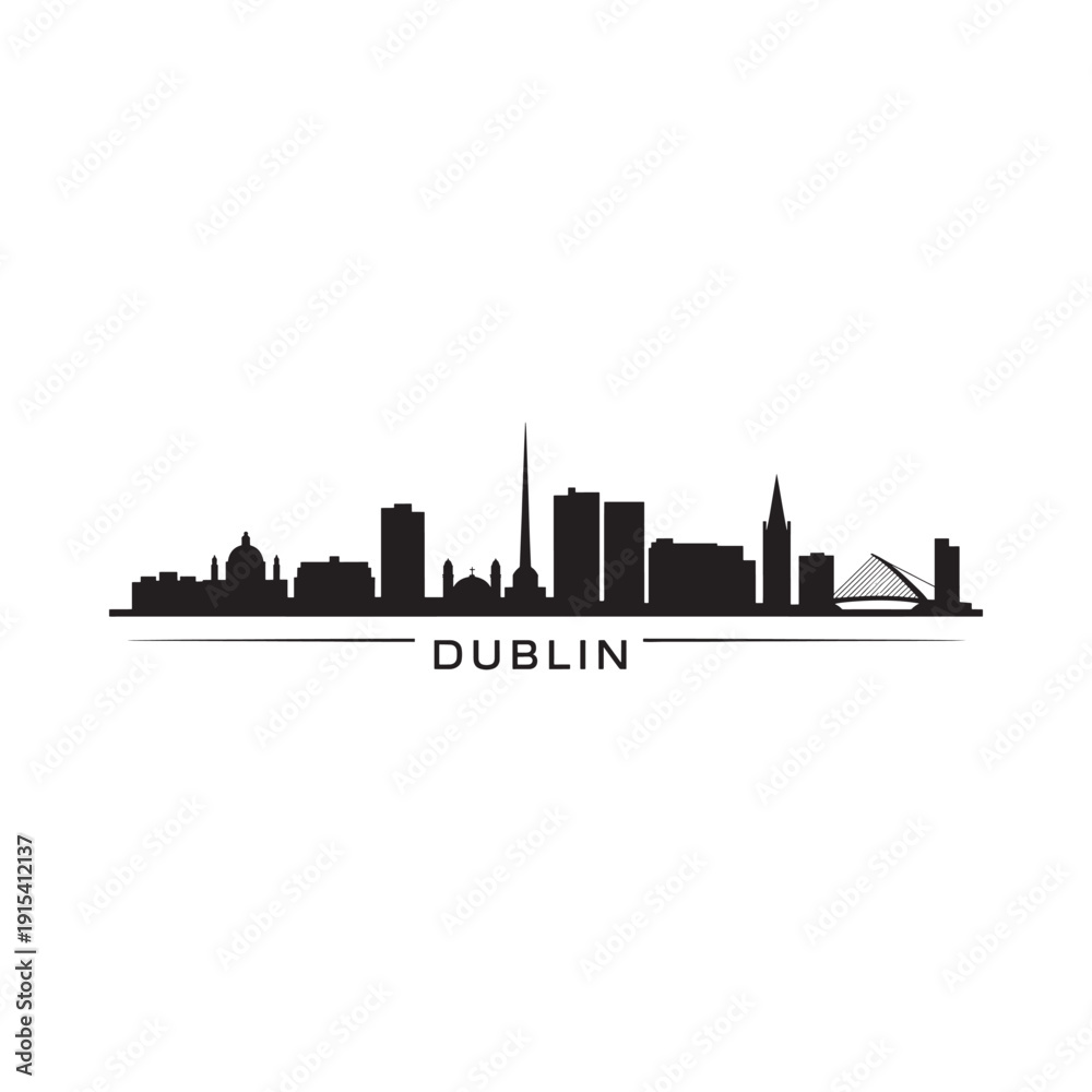 Fototapeta premium A striking black silhouette of the dublin city skyline with its name