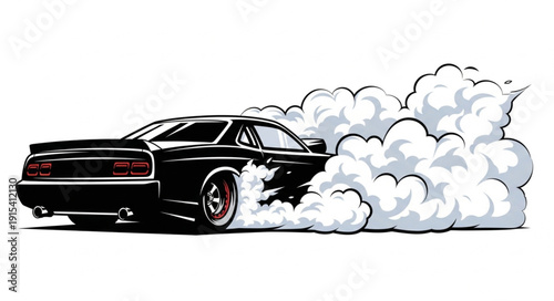 Black Muscle Car Doing Burnout.