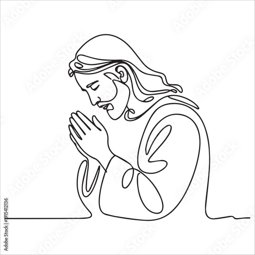 Wallpaper Mural Continuous line illustration of Jesus praying, suitable for modern religious decor. Torontodigital.ca