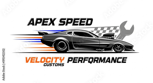 Black Muscle Car Racing Illustration.