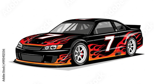 Black Racing Car with Flames.