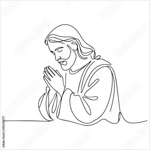 Wallpaper Mural Minimalist profile of Jesus with hands folded in prayer, elegant single line drawing Torontodigital.ca