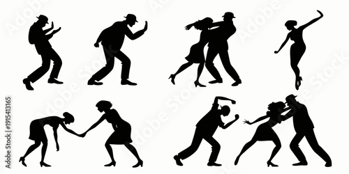 Photos Eight silhouettes of people engaged in various forms of exercise and physical ac