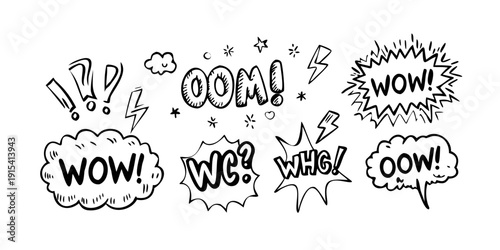A collection of various speech bubbles with different expressions and sounds. Vector
