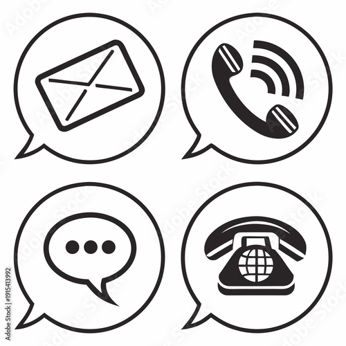 Icons representing different communication methods and their functionalities. Vector